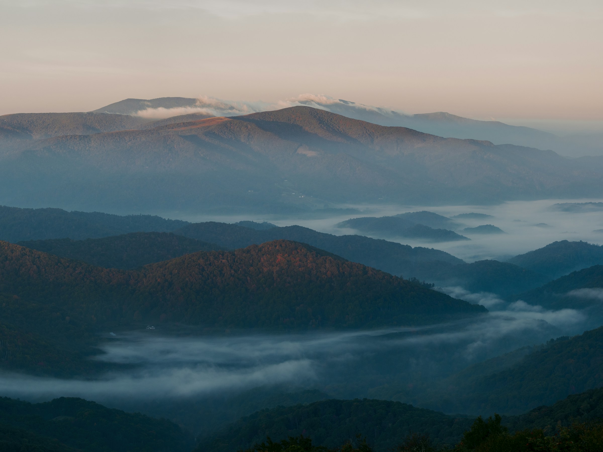 Blue Ridge Mountains covered in fog, North Carolina